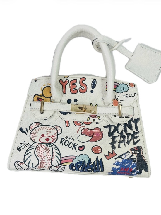 Handbags - White Graffiti Print Top-Handle Bag